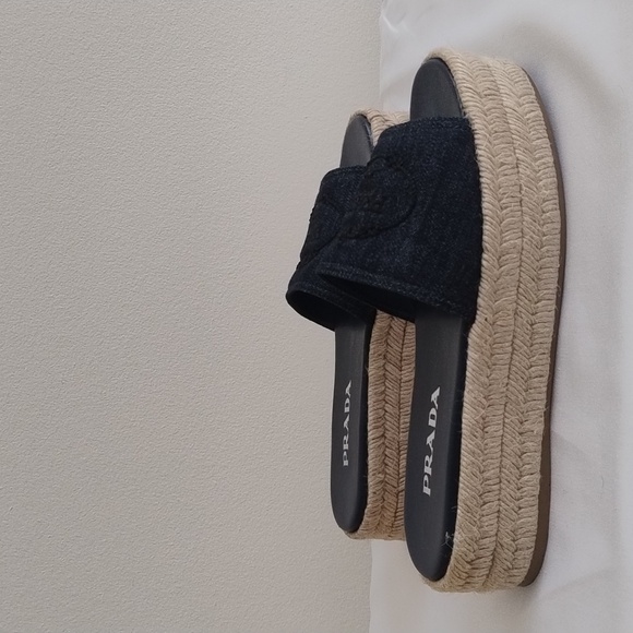 Prada Denim Embroidered Platform Espadrilles Sz 39 / US 8.5-9 - Picture 11 of 12